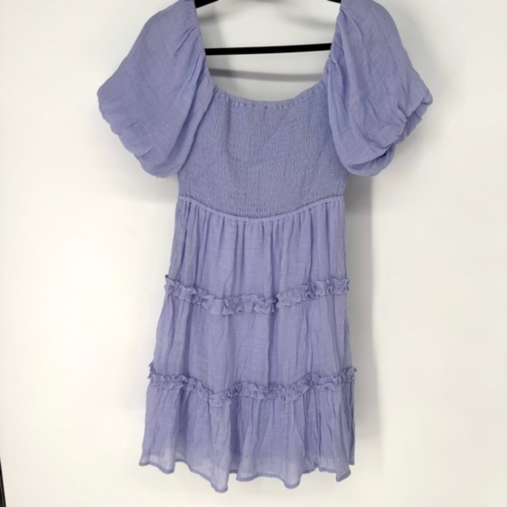 Just found whimsy Lavender Puff Sleeve Mini ruffle smock Dress small